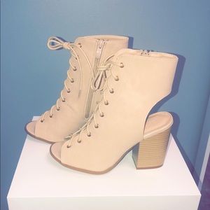 Nude Lace-Up Booties